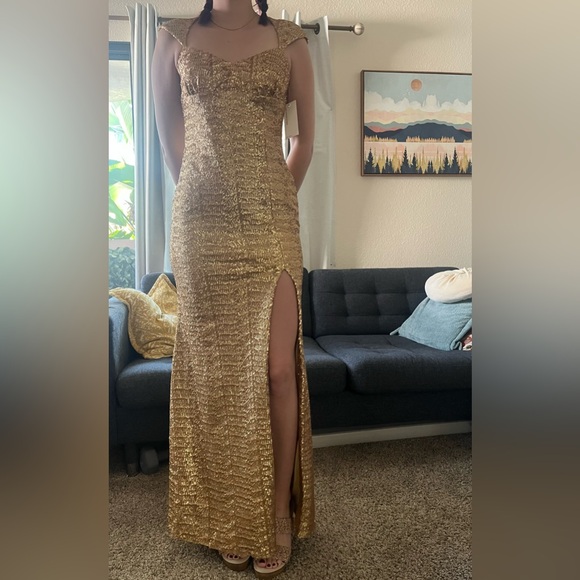 Nicole Bakti Sz Small Gold Sequin Full Length Evening Gown Dress Holiday NWT - Picture 4 of 10